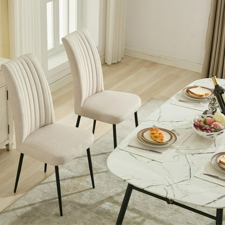 Noble House Set of 2 Velvet Dining Chairs, Minimalist Upholstered Side Chairs with Iron Legs, Beige