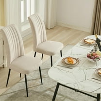Noble House Set of 2 Velvet Dining Chairs, Minimalist Upholstered Side Chairs with Iron Legs, Beige