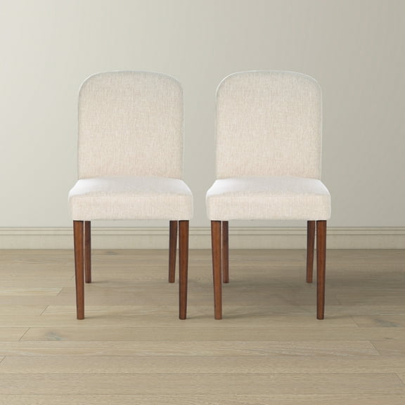 Noble House Sherwin Capri Mid-Century Dining Chair Set, Linen Upholstery with Solid Wood Frame, Set of 2, Beige + Brown