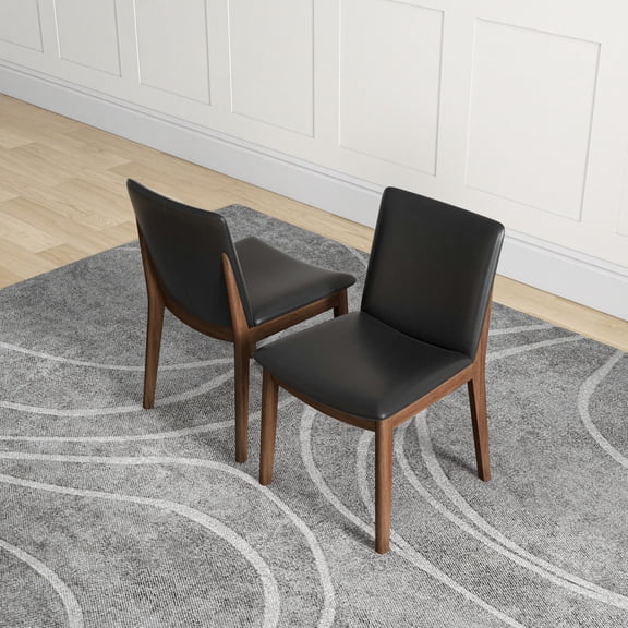Noble House Sidney Laura Dining Chair Set, Linen Upholstery with Solid Wood Frame, Set of 2, Black