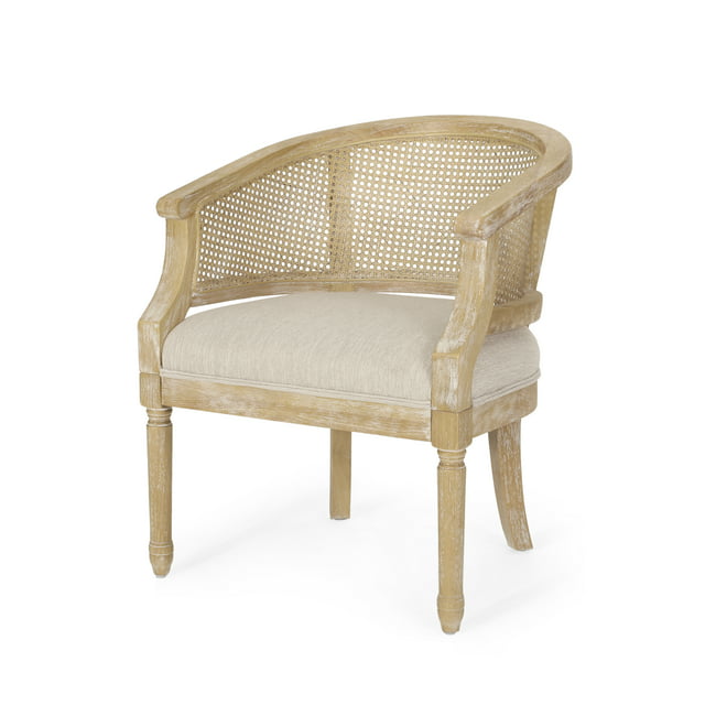 Noble House Silkie Wood and Cane Club Chair, Beige and Natural ...