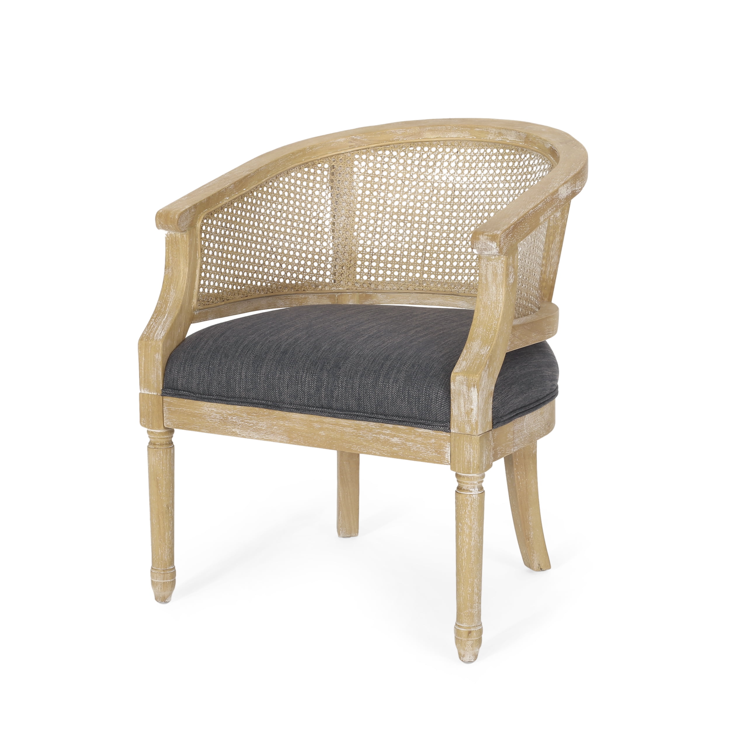 Noble House Silkie Wood and Cane Club Chair Charcoal