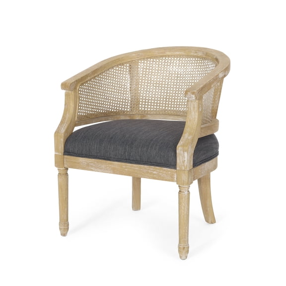 Noble House Silkie Wood and Cane Club Chair, Charcoal