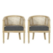 Noble House Silkie Wood and Cane Club Chair, Set of 2, Charcoal