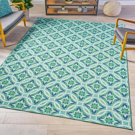 Noble House Simon Indoor Geometric 8 x 11 Area Rug, Blue, Green