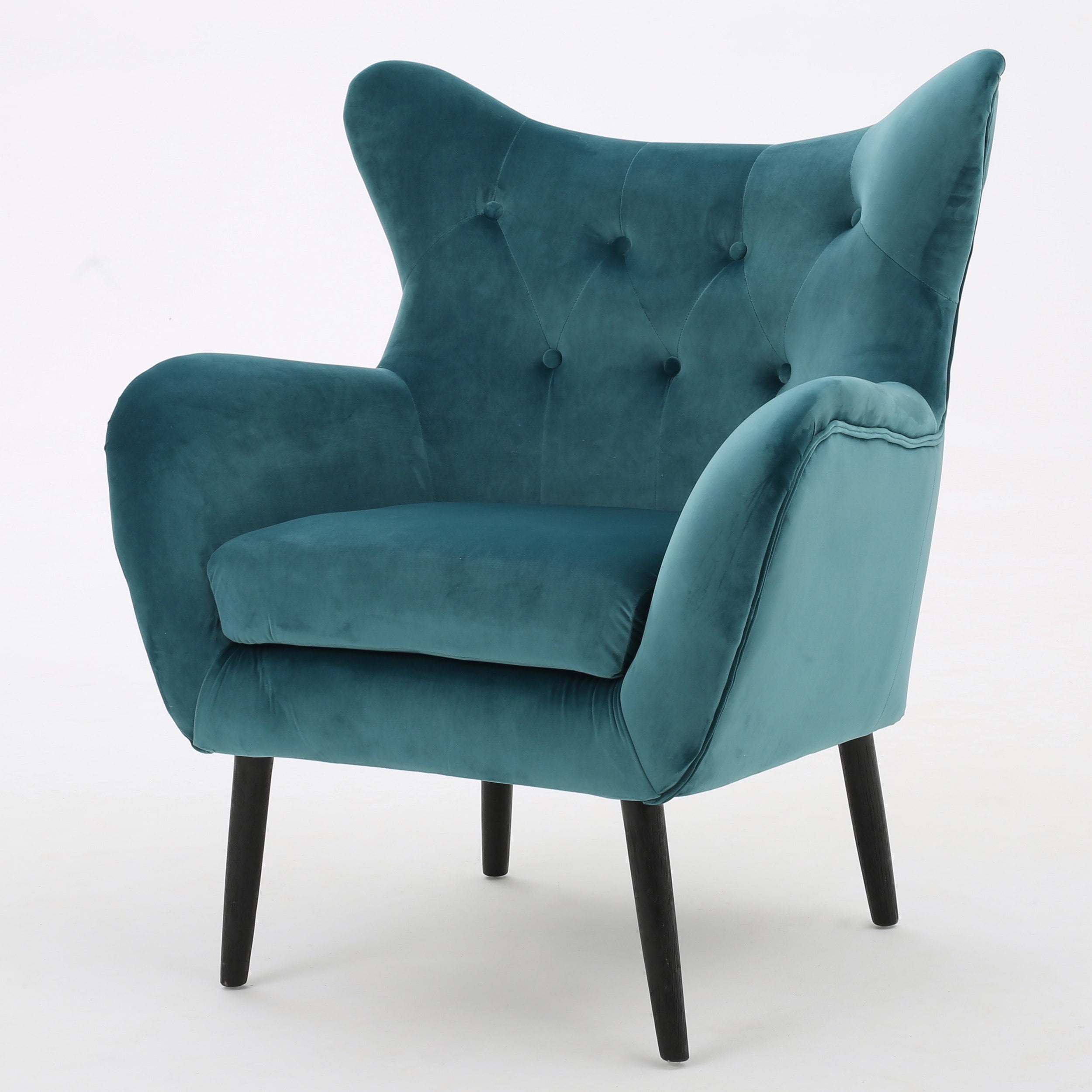 Clinton Modern Wingback Chair, Vance Velvet Harbor