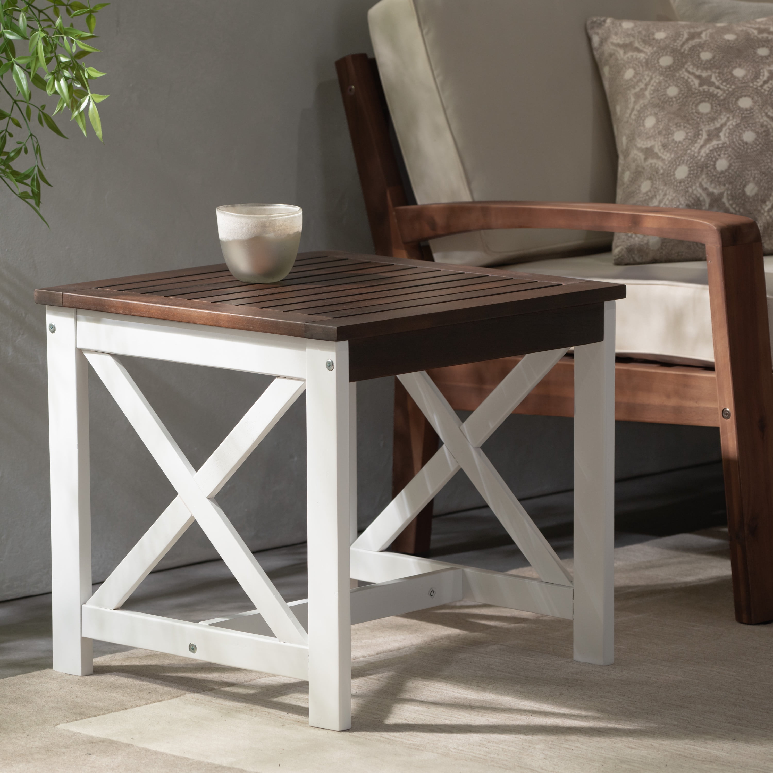 White and brown farmhouse end table deals