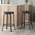 thumbnail image 1 of Noble House Salome Modern Industrial Faux Wood Overlay Swiveling Counter Stool, Set of 2, Black, 1 of 8