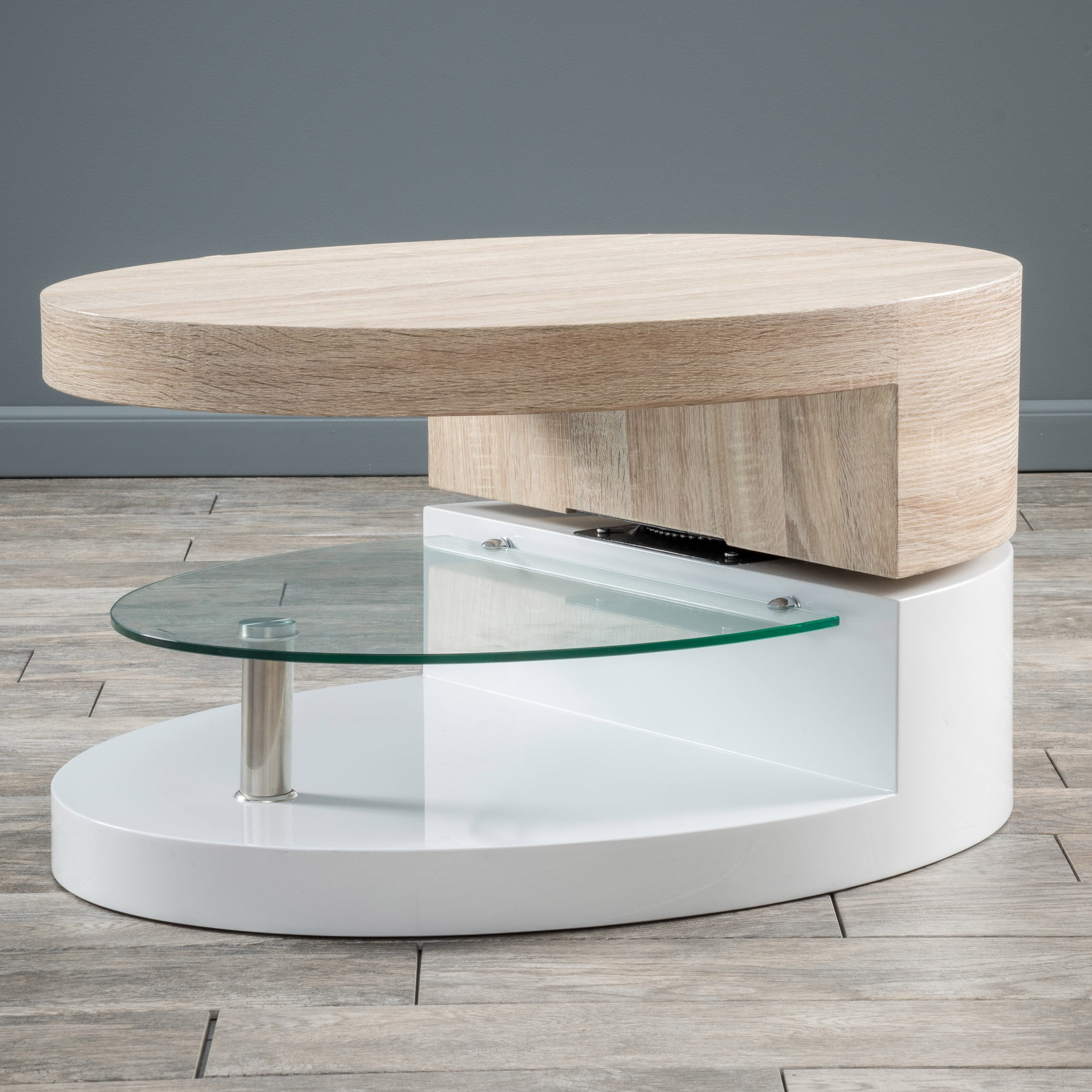 Noble House Small Oval Mod Rotatable Coffee Table with Glass