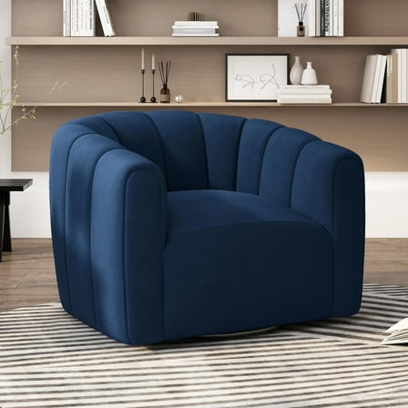 Noble House Smith New Velvet Dark Blue Modern Swivel Club Chair