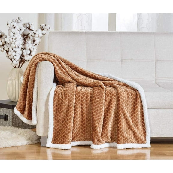 Noble House Soft Plush Braided Sherpa Throw Blanket for Lounging on Couch 50" x 60" - Mocha
