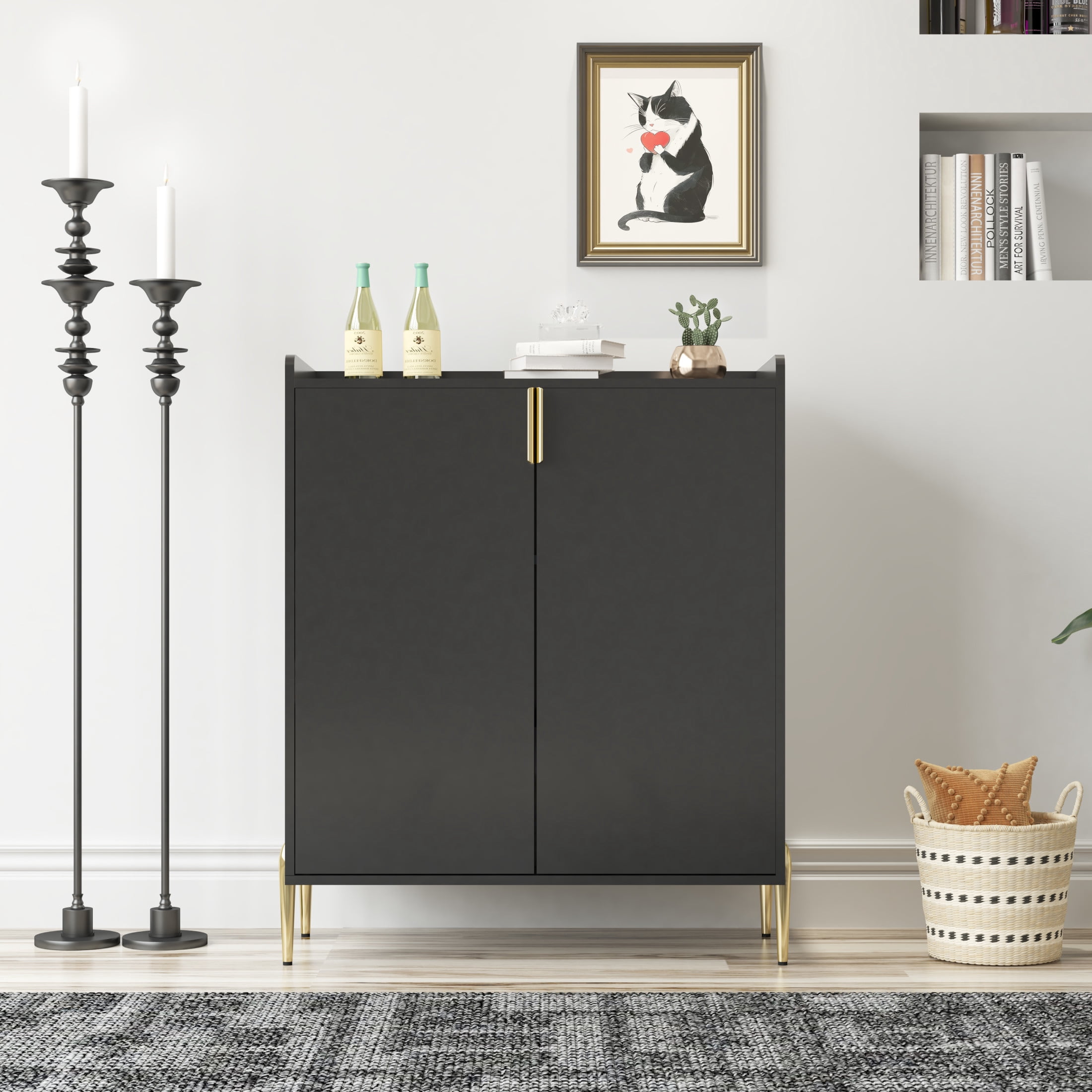 Noble House Solhill 31.5" 2-Door Wine Bar Cabinet, Wooden Wine Rack Liquor Cabinet, Adjustable Shelves, Kitchen, Black