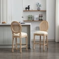 thumbnail image 1 of Noble House Solid Wood Kitchen Bar Stools with Cushion Seat and Rattan Back for Bar Counter, Beige & Natural, Set of 2, 1 of 11