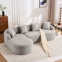 Noble House Solis L-Shape Sectional Sofa with Curved Chaise, Minimalist Modular Chenille Compression Couch, Light Gray