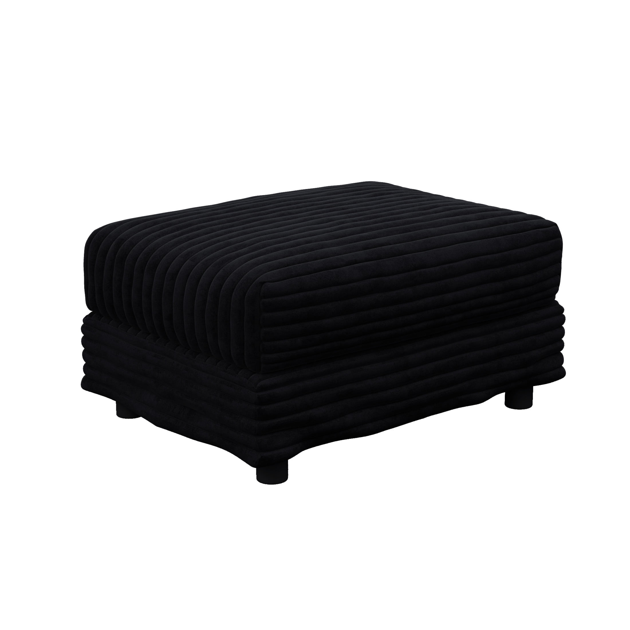 Noble House Solley 31.5" Plush Corduroy Ottoman, Modular Sectional Extension Footstool and Coffee Table, Black