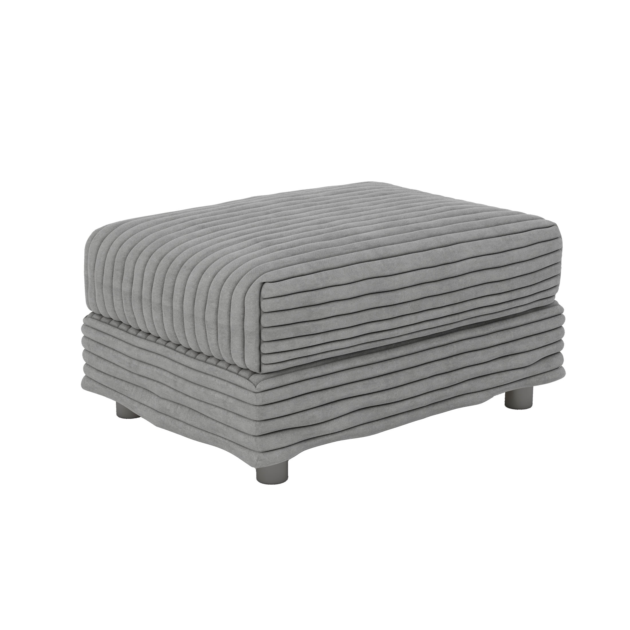 Noble House Solley 31.5" Plush Corduroy Ottoman, Modular Sectional Extension Footstool and Coffee Table, Grey