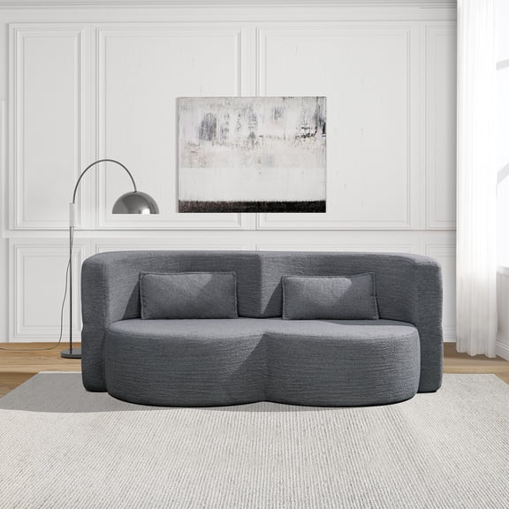 Noble House Solley 79" Folding Sofa Bed, Teddy Bear Tri-Fold Floor Double Sofa, Space-Saving Guest Bed, Light Grey