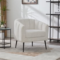 Noble House Solval 29.9" Chenille Barrel Accent Chair, Channel Tufted Lounge Chair with Metal Legs, Living Room, Ivory