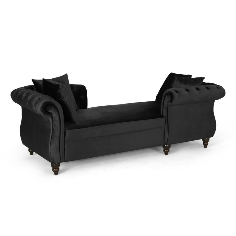 Noble House Sonne Indoor Fabric Tufted Chaise Lounge, Black 