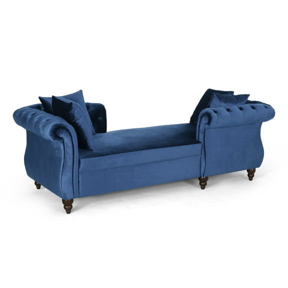 Noble House Sonne Tufted Chaise Lounge, Dark Brown and Navy Blue