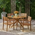thumbnail image 1 of Noble House Stamford 5 Piece Wooden Round Patio Dining Set in Teak, 1 of 5