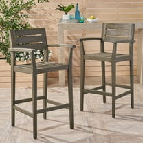 Noble House Stamford Outdoor Rustic Acacia Wood Barstool (Set of 2) Gray