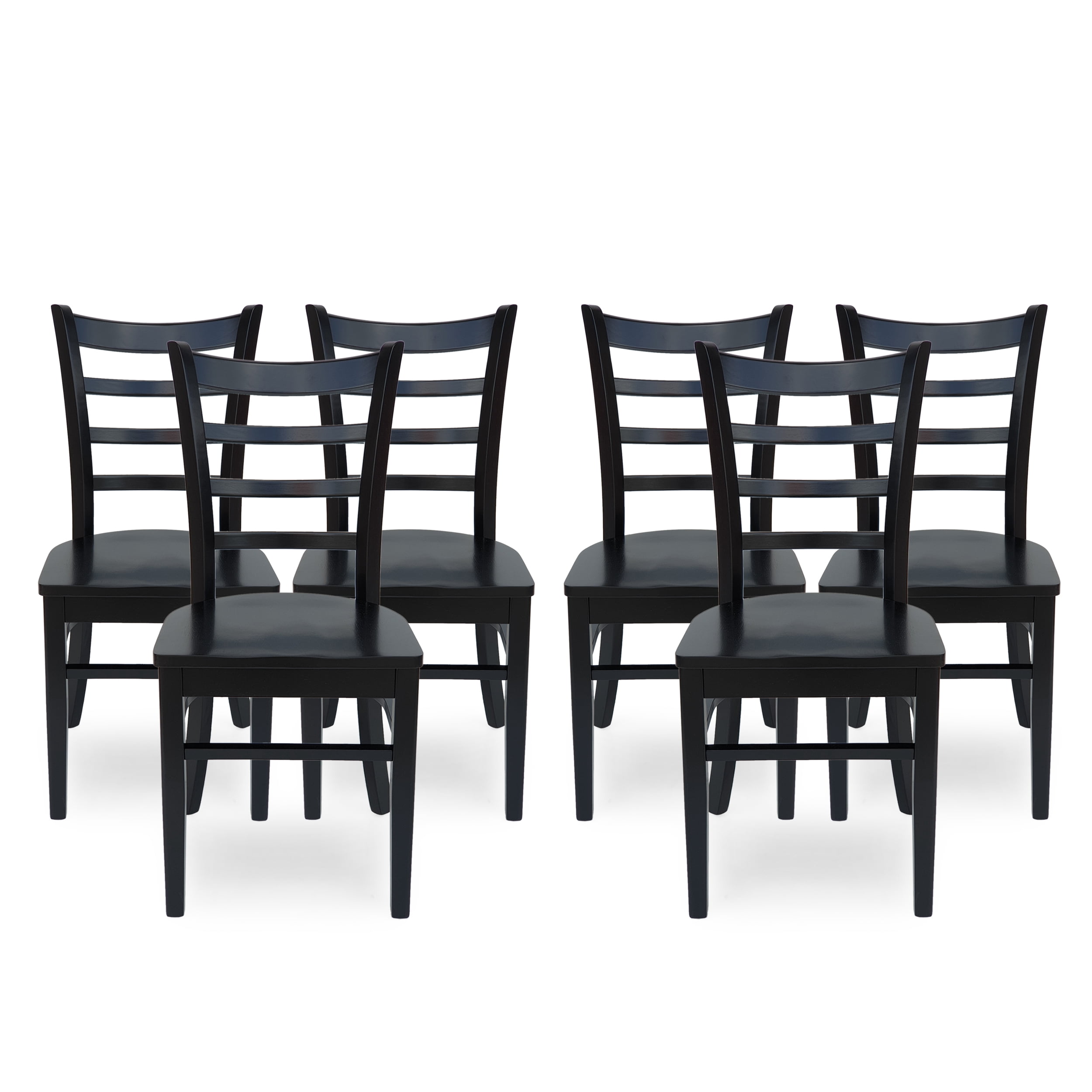 Noble House Stanton Farmhouse Rubberwood Dining Chairs (Set of 6), Matte Black