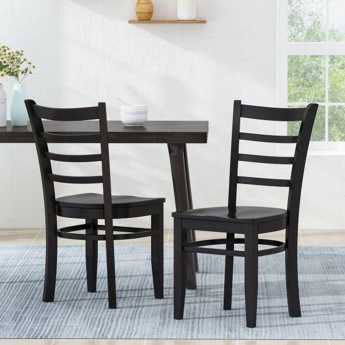 Noble House Stanton Indoor Rubberwood Dining Chairs, Set of 2, Matte black, Matte black