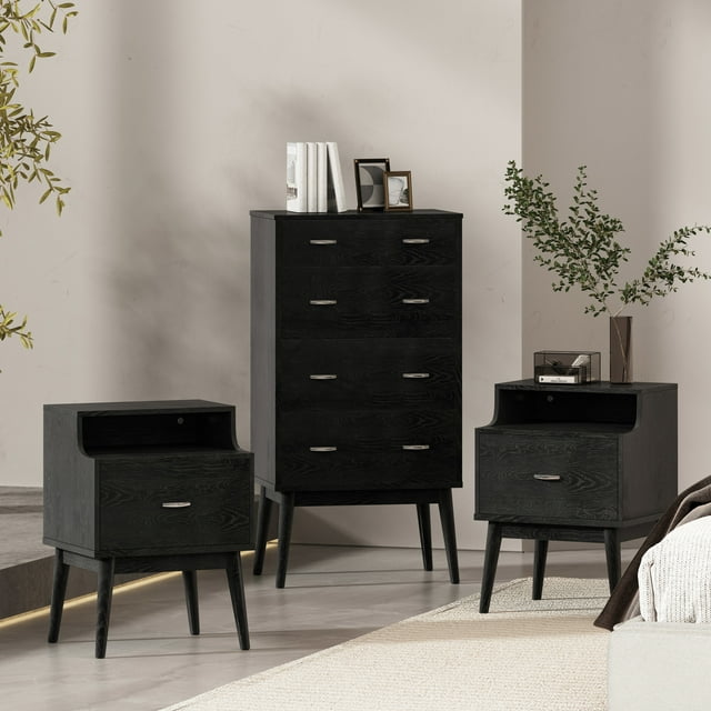 Noble House Starla Wooden 3 Piece 4 Drawer Dresser and Nightstand ...