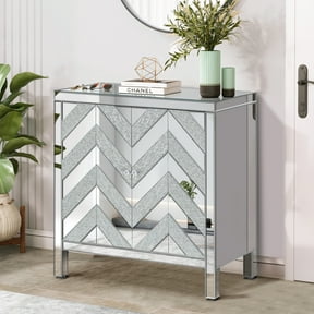 Noble House Storage Cabinet with Mirror Trim and M Shape Design Spliced Combination For Living Room, Dining Room, Entryway, Kitchen, Silver+Grey