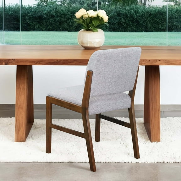 Noble House Strong Caldwell Dining Chair Set, Boucle Upholstery with Solid Wood Frame, Set of 2, Light Grey
