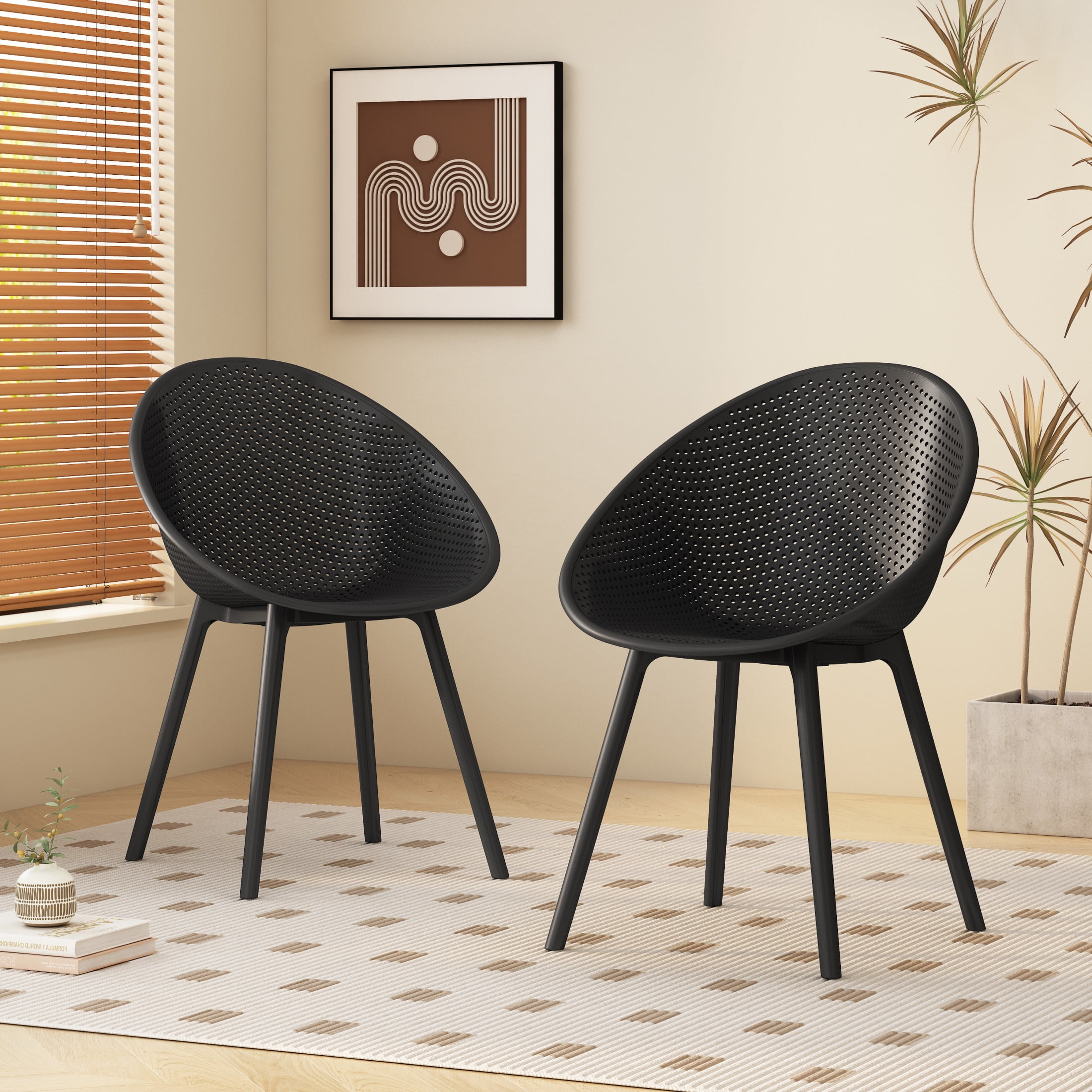 Stylish & Durable Dining Chair, PP, Black (Set of 2)