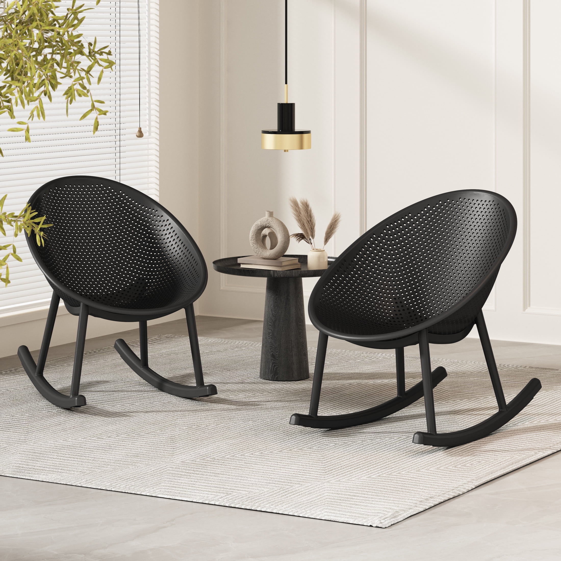 コリアグランドセール 2025 Stylish & Durable Rocking Chairs, PP Black (Set of 2 テーブル・チェア・ハンモック
