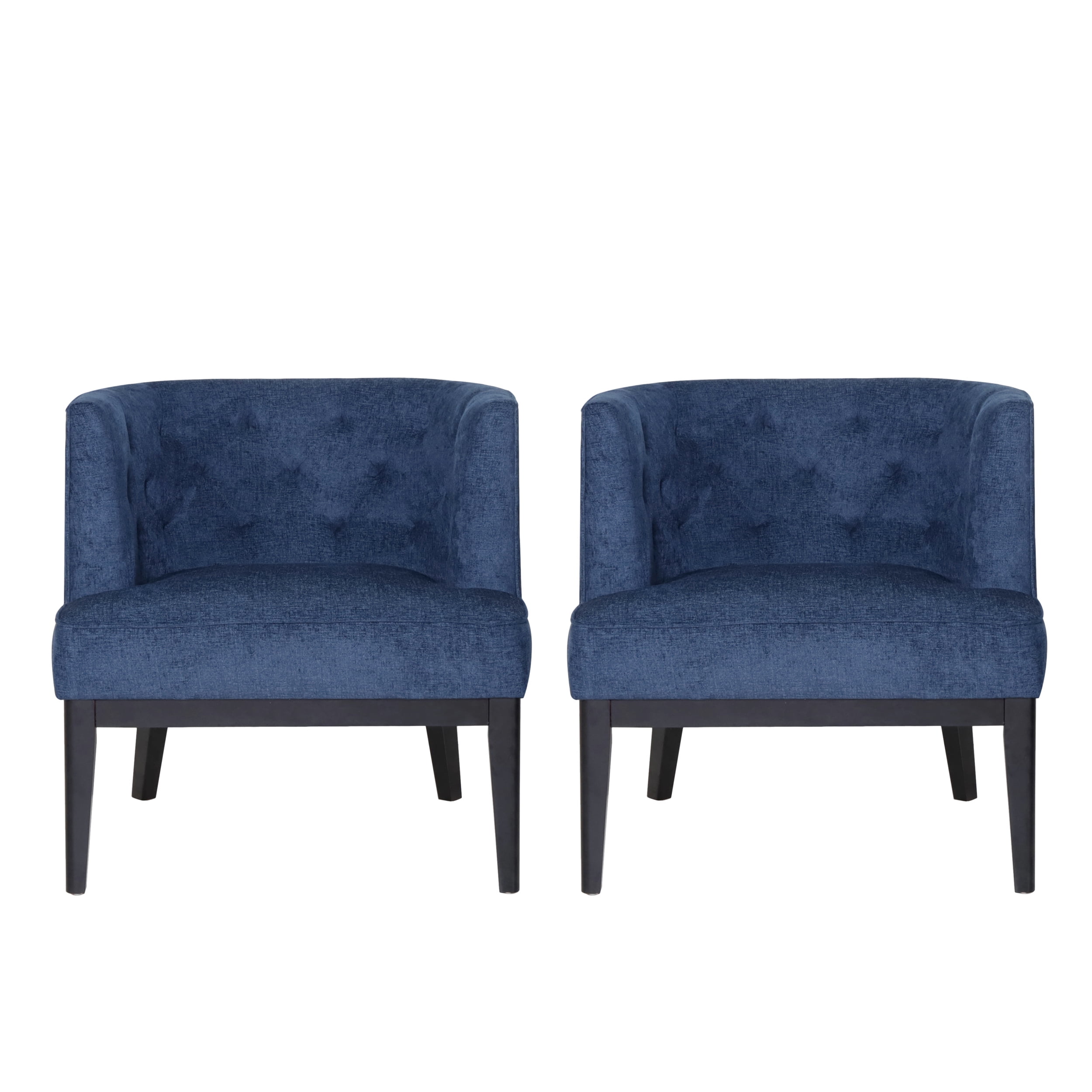 Noble House Suncook Fabric Tufted Accent Chairs, Set of 2, Navy Blue and Dark Brown