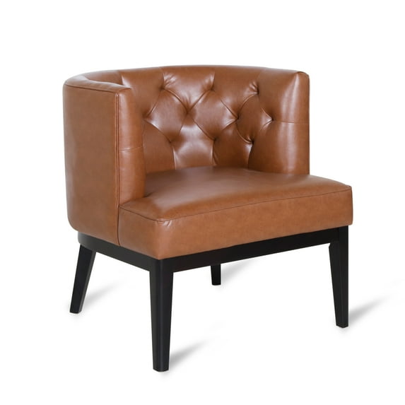 Noble House Suncook Faux Leather Tufted Club Chair, Cognac Brown and Dark Brown