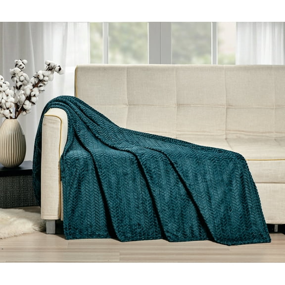 Noble House Superior Chevron Braided Bed Blanket Soft Microplush Cover ( Queen , Teal)