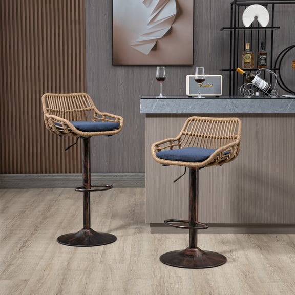 Noble House Swivel Bar Stools Set of 2, Adjustable Counter Height Chairs with Footrest, Blue