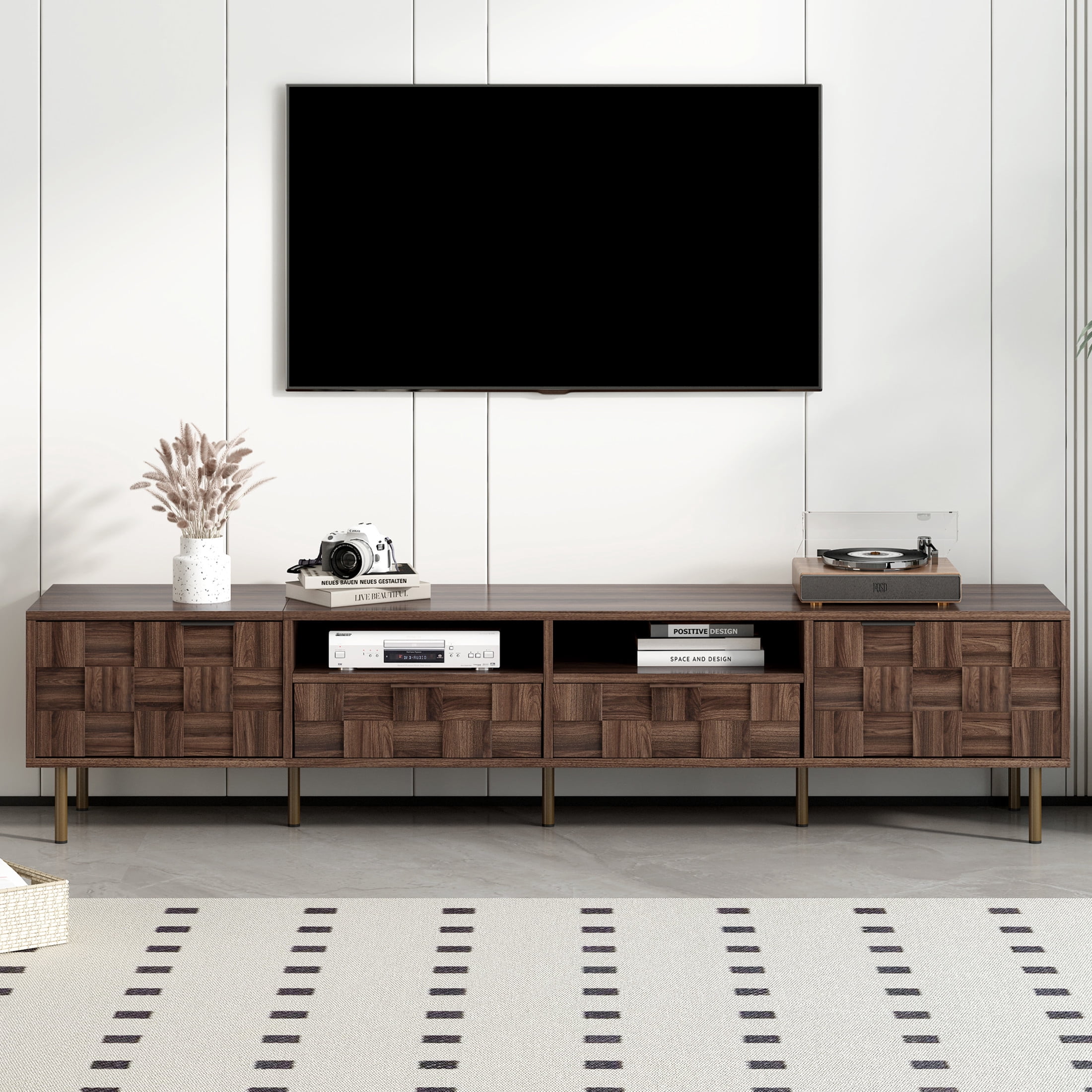Noble House TV Stand for TVs up to 85 Inch with 2 Drawers and Storage Cabinets, Dark Brown