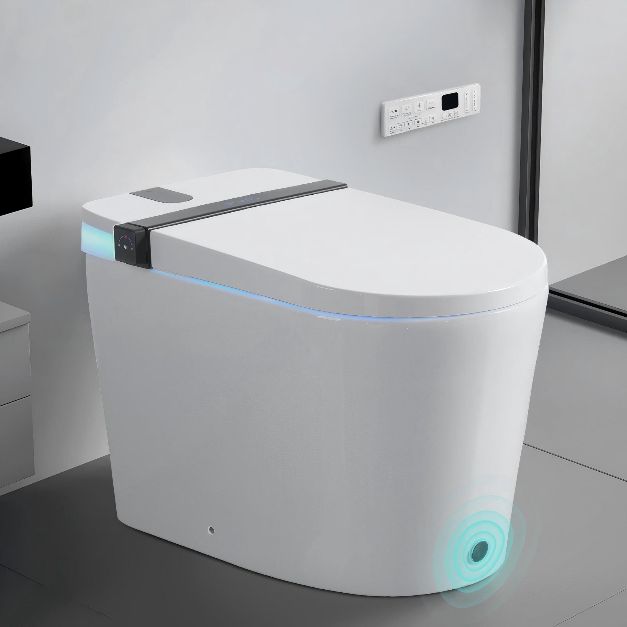 Noble House Tankless Smart Toilet with Bidet, Touchscreen One-Piece Bidet Toilet with Night Light & Foot Sensor, White