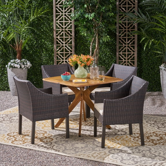 Noble House Taquile 5 Piece Wooden Square Patio Dining Set in Teak