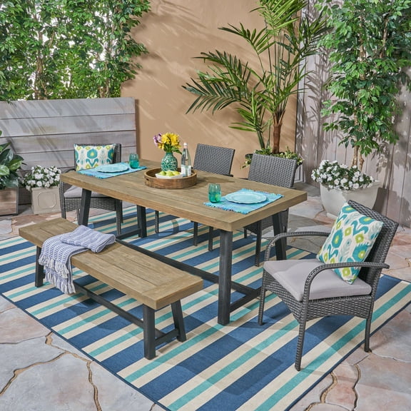 Noble House Tara 6 Piece Wood Top Patio Dining Set in Gray