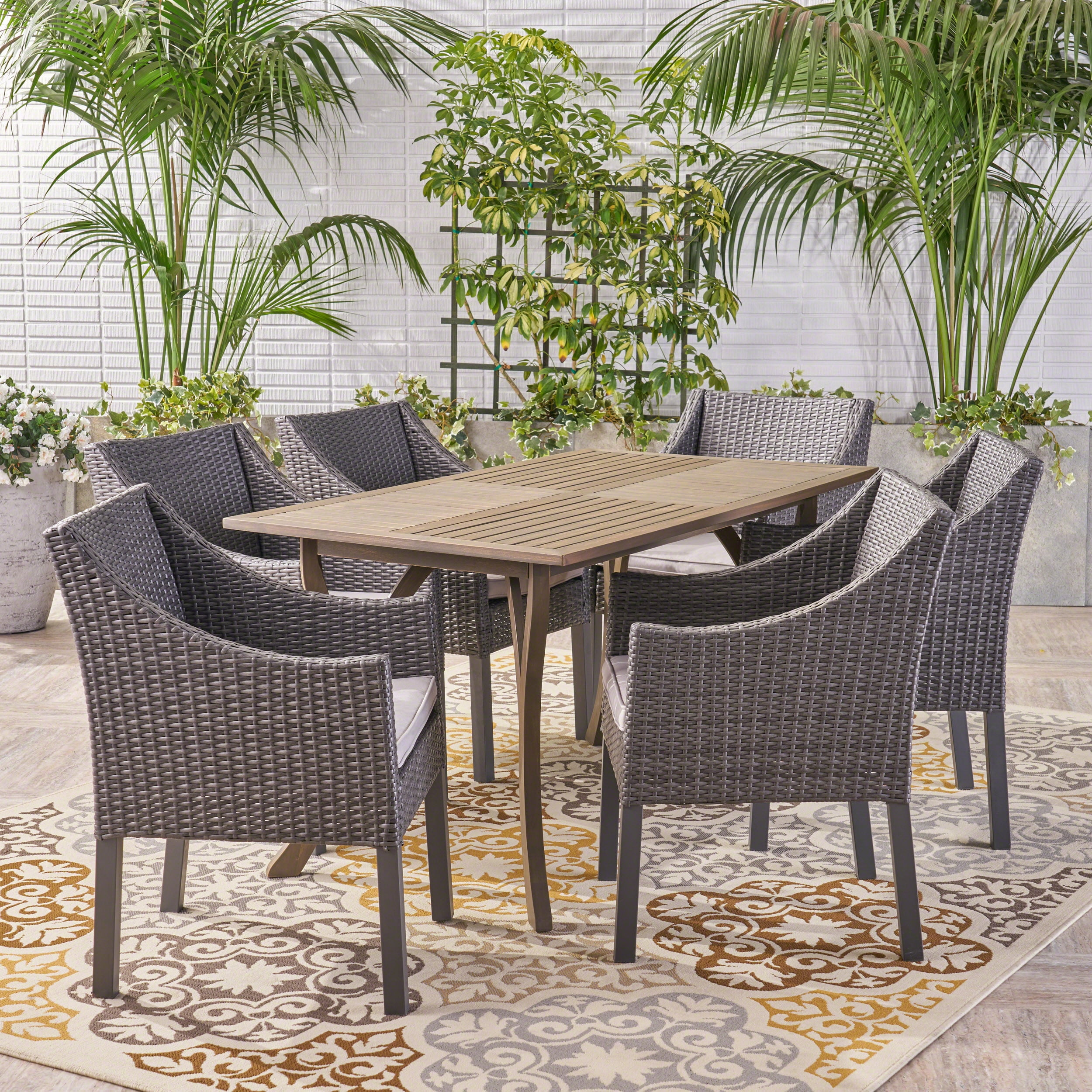 Noble House Tara Piece Wooden Patio Dining Set in Gray