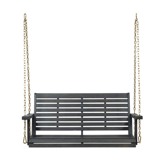 Noble House Tasmania Outdoor Acacia Wood Porch Swing in Dark Gray