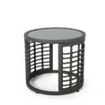 thumbnail image 1 of Harrisburg Outdoor Modern Boho Wicker Side Table with Tempered Glass Top, Gray, 1 of 8