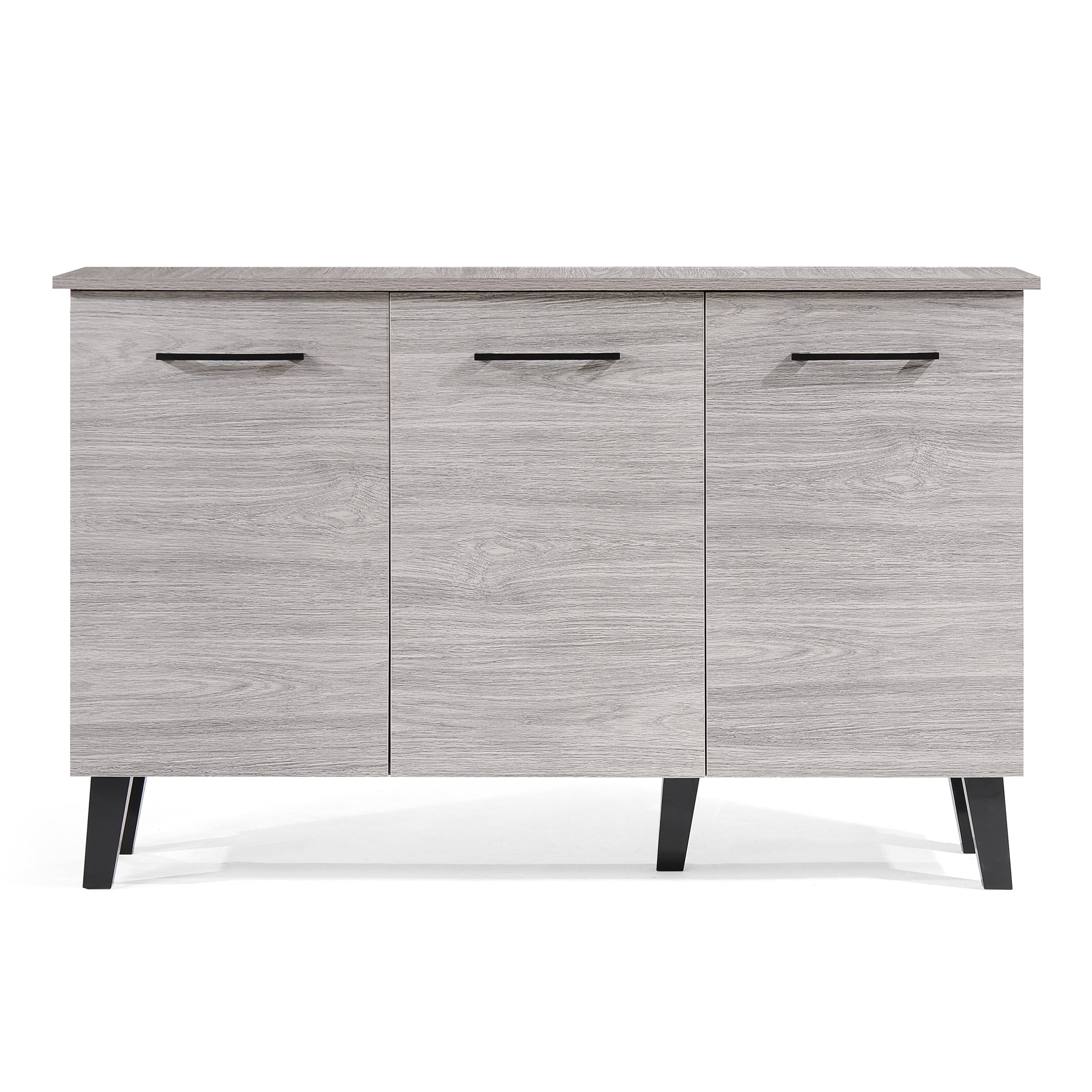 Gray Oak Mid-Century Modern 3-Door Fiberboard Cabinet