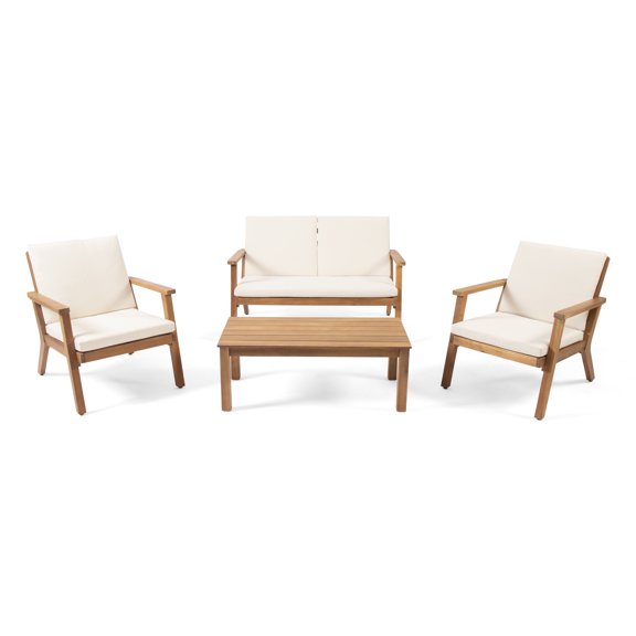 Noble House Temecula Outdoor 4 Seater Chat Set Brown Patina and Cream