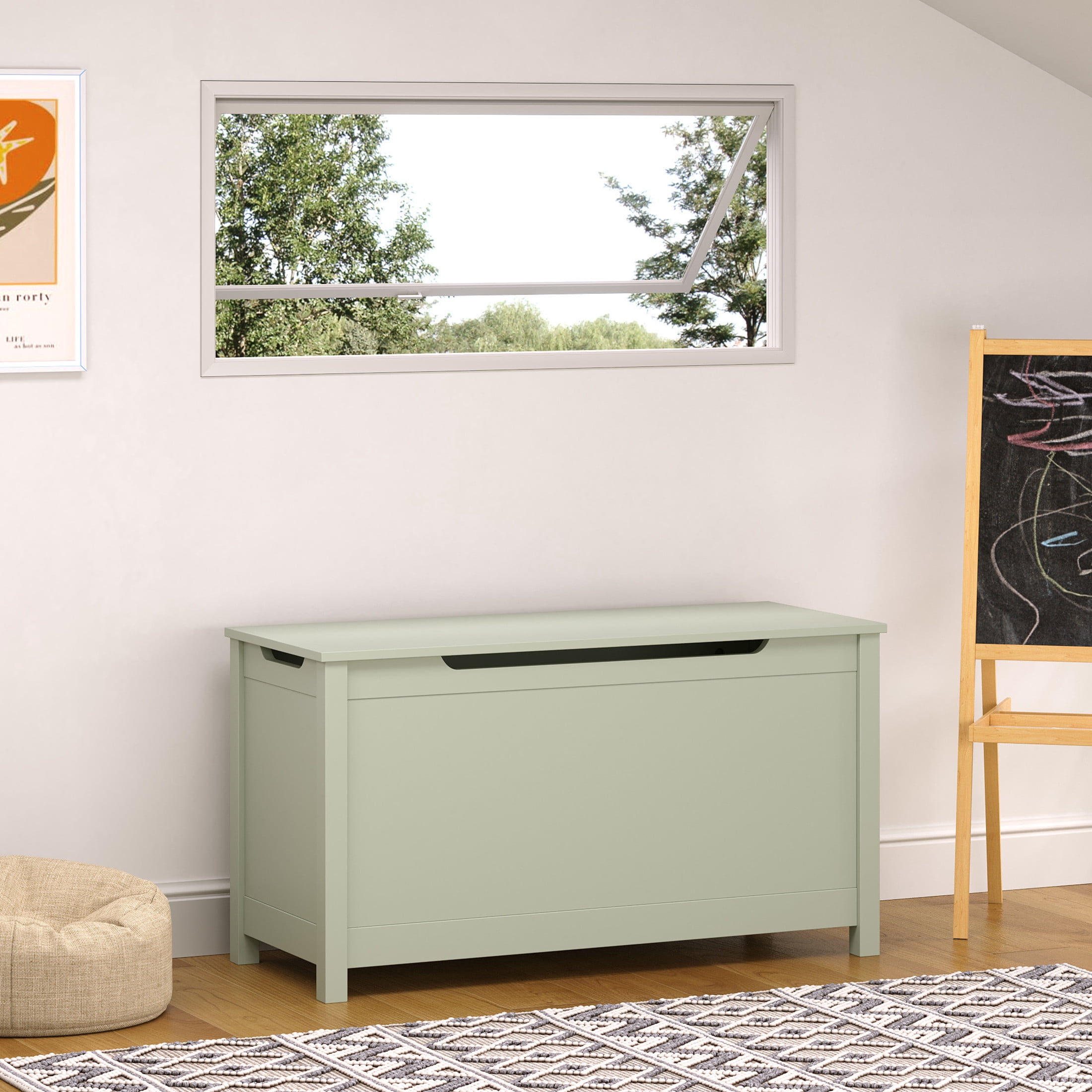 Noble House Thalhill 31.5" Kids Wooden Toy Box, Safety Hinged Lid Storage Chest Bench, Toy Organizer Kid Room, Sage