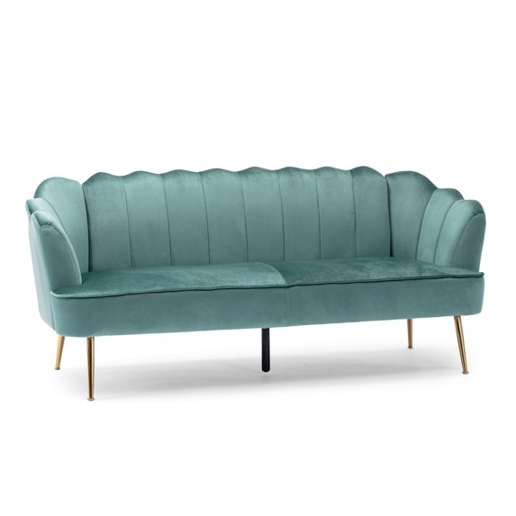 Noble House Thelen Velvet Channel Stitch 3 Seater Shell Sofa, Turquoise