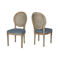 Noble House Theodore French Fabric Dining Chairs, Set of 2, Light Blue