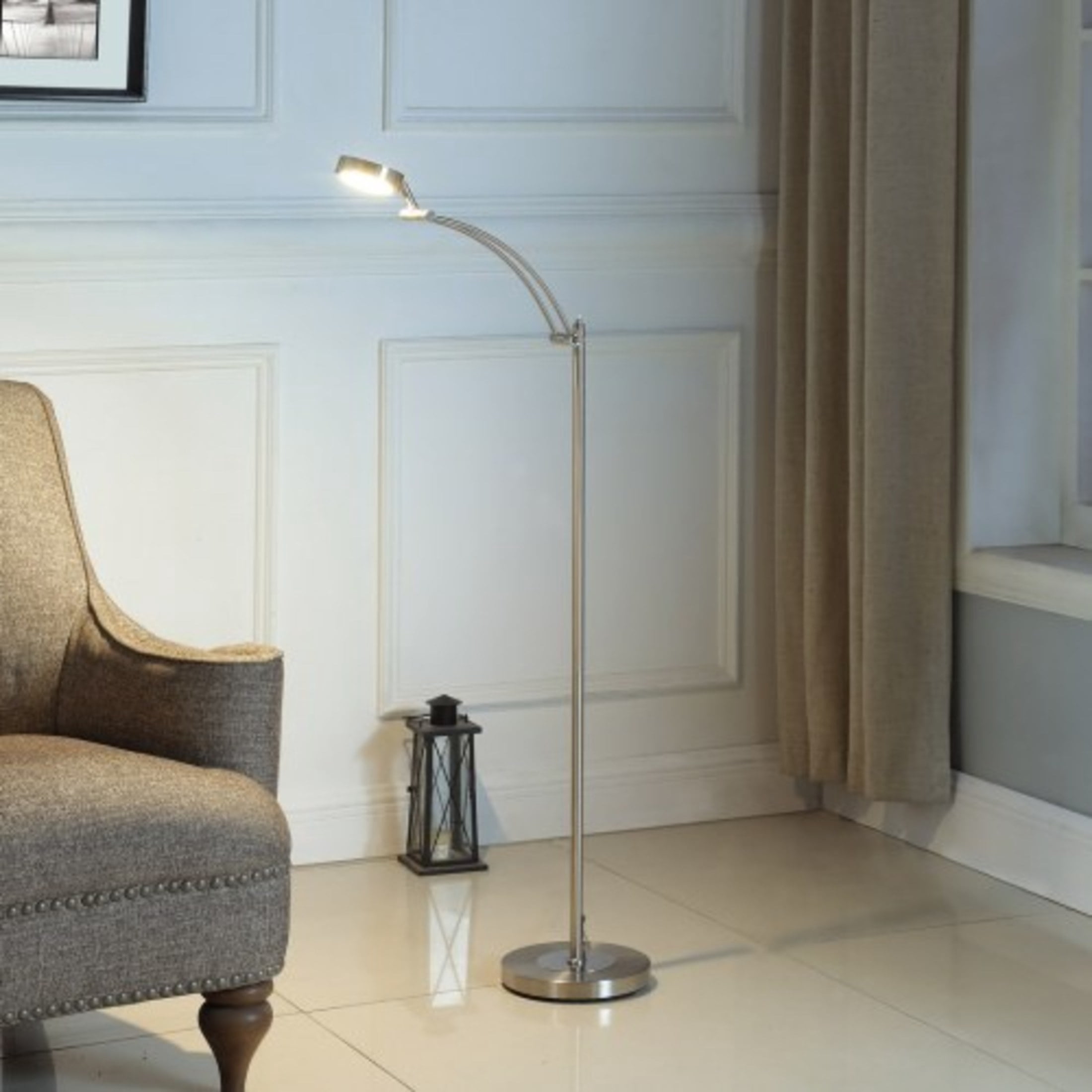 Noble House Tinsley 54" Integrated LED Task Floor Lamp, Flexible Head, Column Switch, Space Saving, Silver